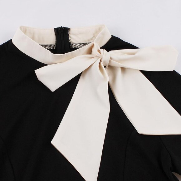 Women 50s Style Vintage Swing Dress Short Sleeve Tie Neck Polka Dot - Picture 5 of 6